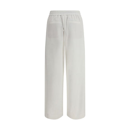 Brunello Cucinelli White Cotton Joggers (Workout Pants) with elasticized waistband and straight fit style, back view.