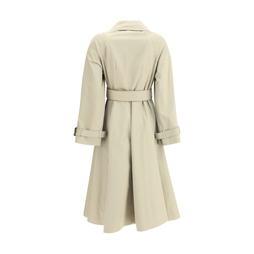 Back view of Burberry Beige Cotton Coat with adjustable cuffs and B-buckle waistband, showcasing elegant design and structure.