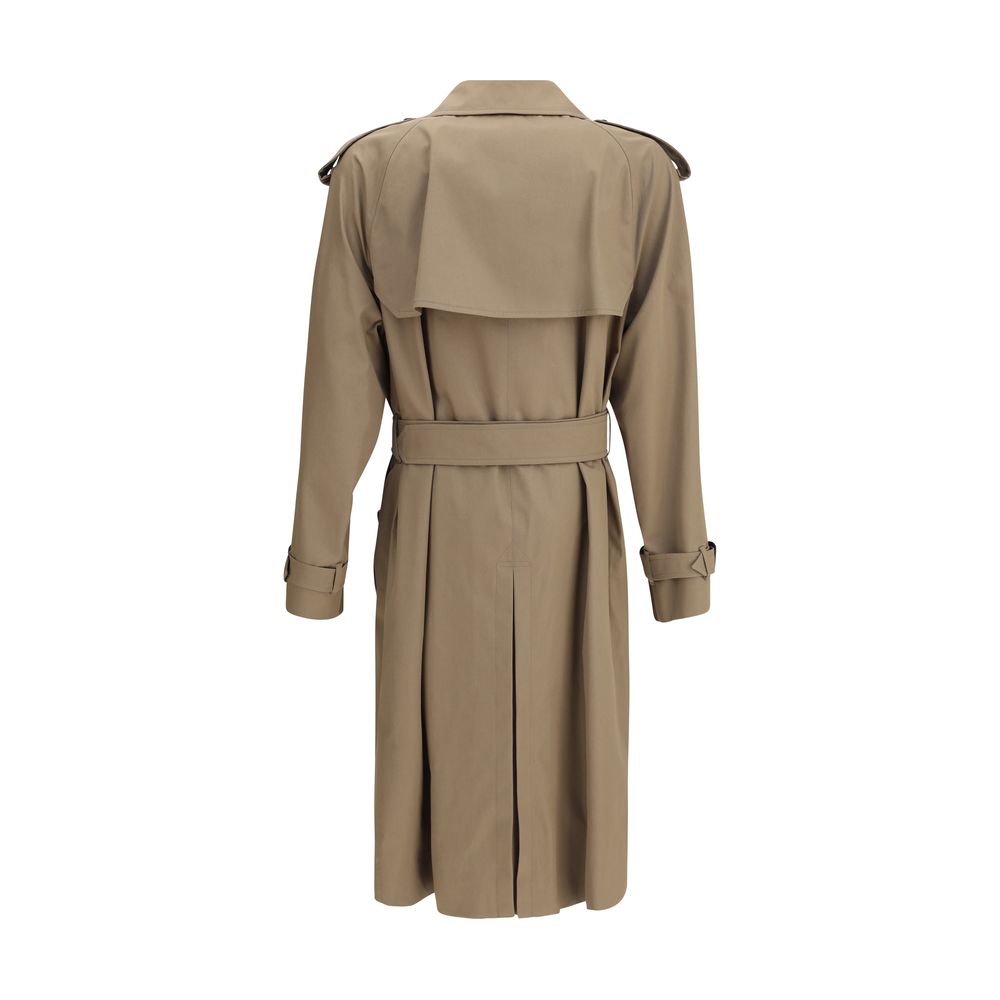 Back view of Burberry Beige Cotton Trench Coat showcasing belt and epaulettes.