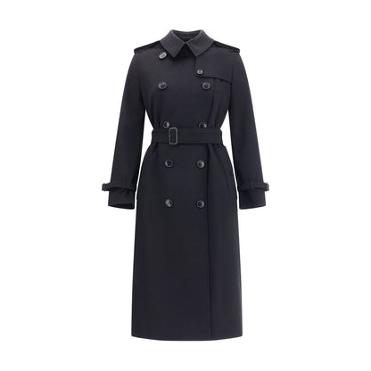 Burberry Black Cashmere Coat featuring a double-breasted design with waist belt, epaulettes, and the iconic Burberry Check undercollar.