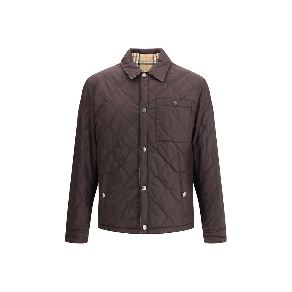 Burberry Brown Polyamide Coat, reversible quilted jacket with snap button closure and Burberry Check lining, front view