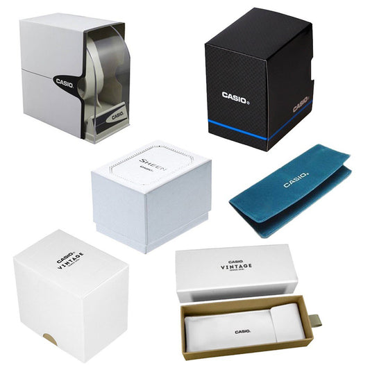 Official Casio watch packaging options for CASIO COLLECTION Mod. DATE, GOLD - GREEN wristwatch.