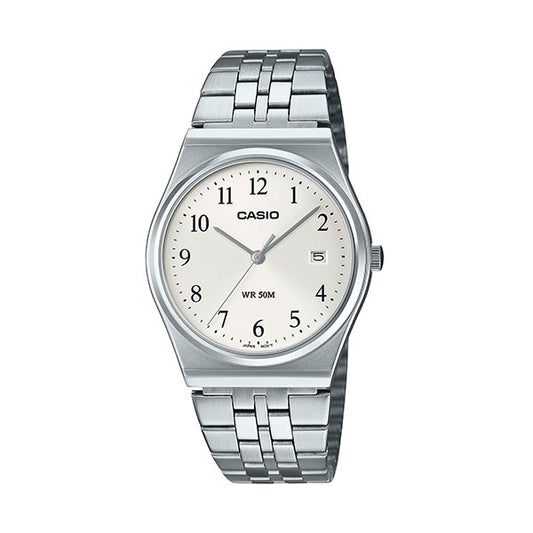 CASIO COLLECTION Mod. DATE - SILVER wristwatch with stainless steel strap, quartz movement, and mineral dial, in official box.