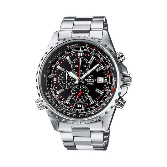 CASIO EDIFICE Mod. SLIDE RULE XL CHRONO - BLACK, stainless steel, quartz, 10 ATM water resistance, chronograph date function.