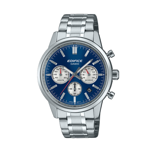 CASIO EDIFICE WATCHES Mod. EFR-575D-2AEF, stainless steel chronograph wristwatch with blue dial and mineral glass, water resistant to 10 ATM.