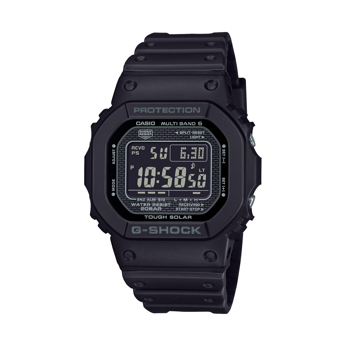 CASIO G-SHOCK Mod. THE NEW ORIGIN Multiband 6 - TOUGH SOLAR - FULL BLACK wristwatch with 20 ATM water resistance and resin strap.