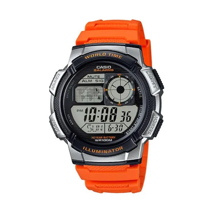 CASIO SPORT DIVER - WORLD TIME ILLUMINATOR 5 ALARMS. 10 YEARS BATTERY - ORANGE