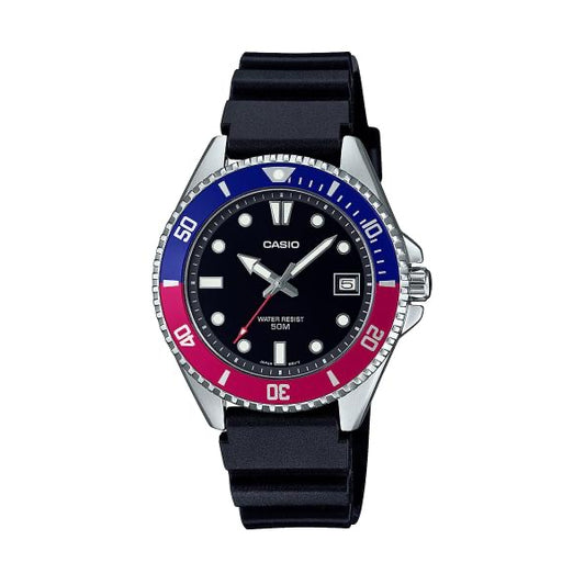 CASIO SPORT Mod. DIVER COMPACT 50M - BLACK wristwatch with black resin strap and stainless steel case, 5 ATM water resistance, quartz movement.