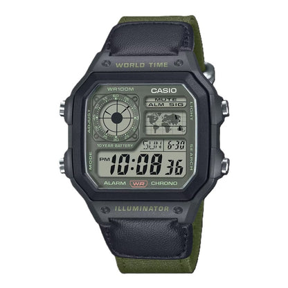 CASIO SPORT Mod. ILLUMINATOR - WORLD TIME ILLUMINATOR 5 ALARMS - FUTURE CLASSIC COLLECTION - BLACK GREEN