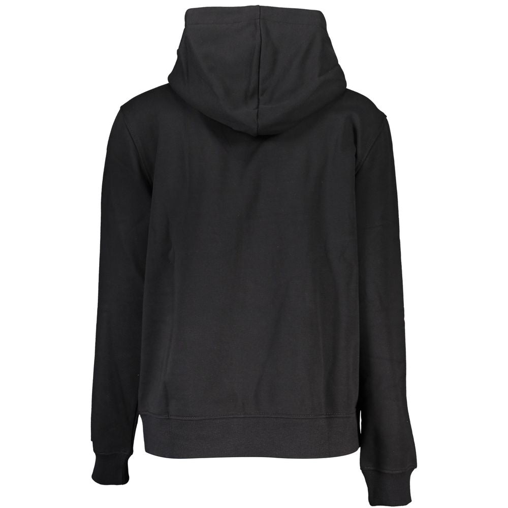 Calvin Klein Black Cotton Sweatshirt, long-sleeved hooded fleece with logo embroidery, perfect for transitional wear.