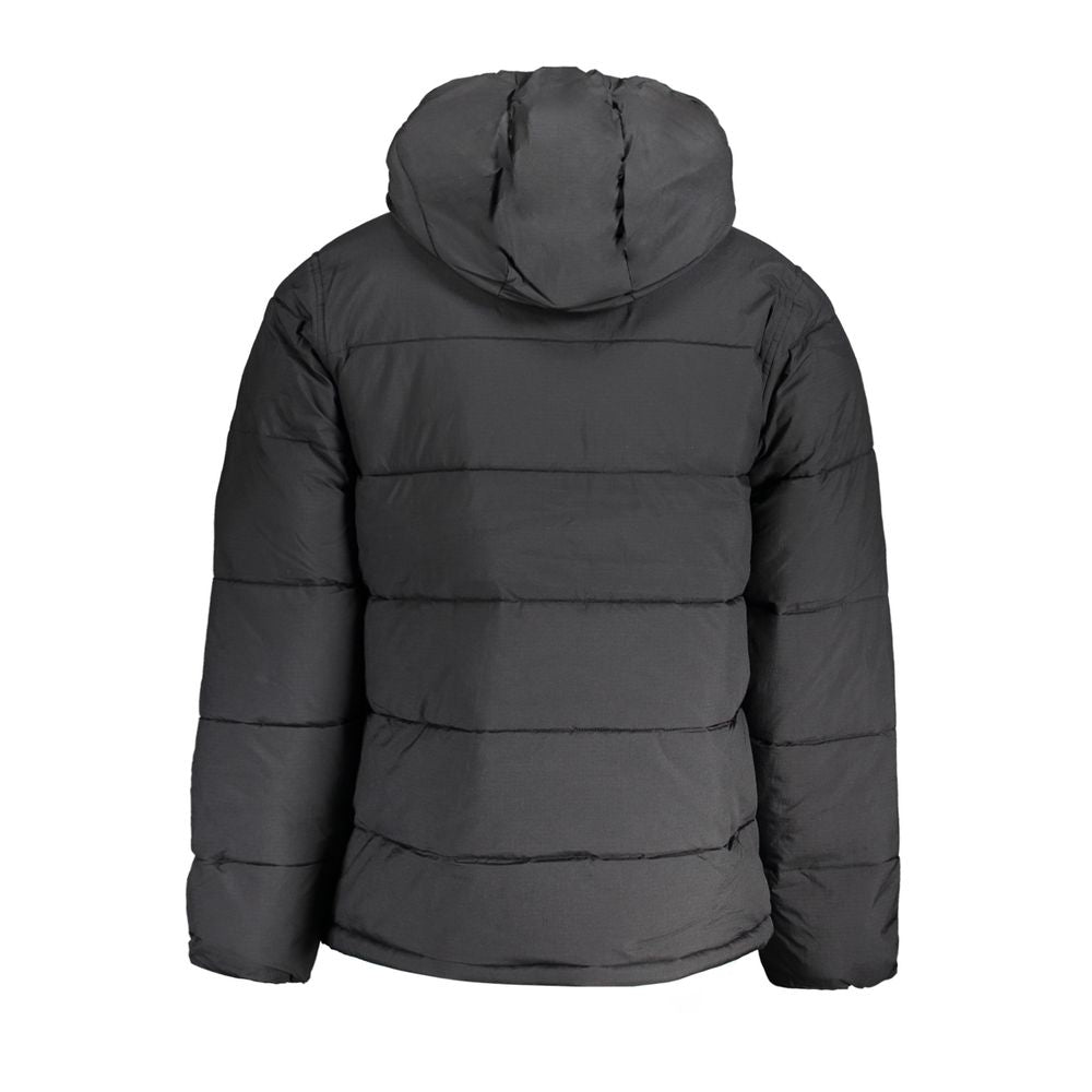 Back view of Calvin Klein Black Nylon Men Jacket with hood and pockets.