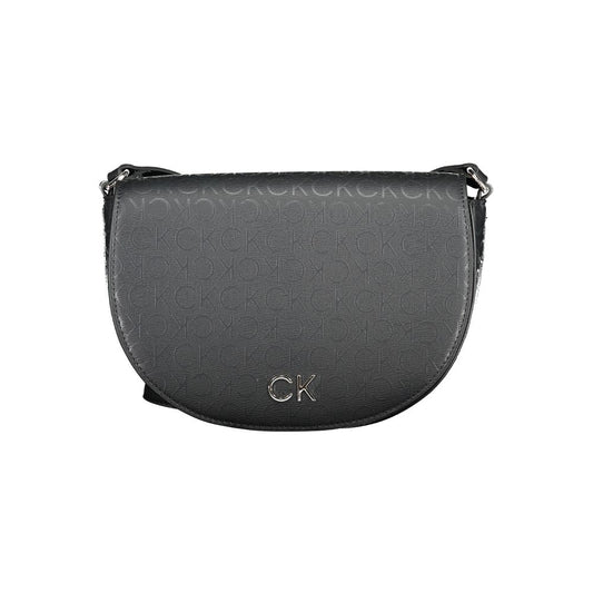 Calvin Klein Black Polyethylene Handbag with adjustable shoulder strap, internal card pocket, contrasting details, and magnet closure.