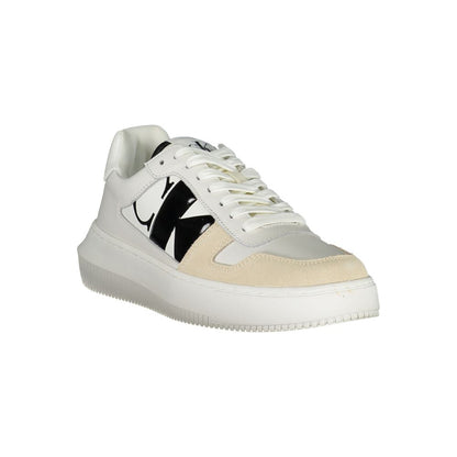 Calvin Klein Elegant White Lace-Up Sneakers with Contrast Detail featuring a logo and eco-friendly sole.