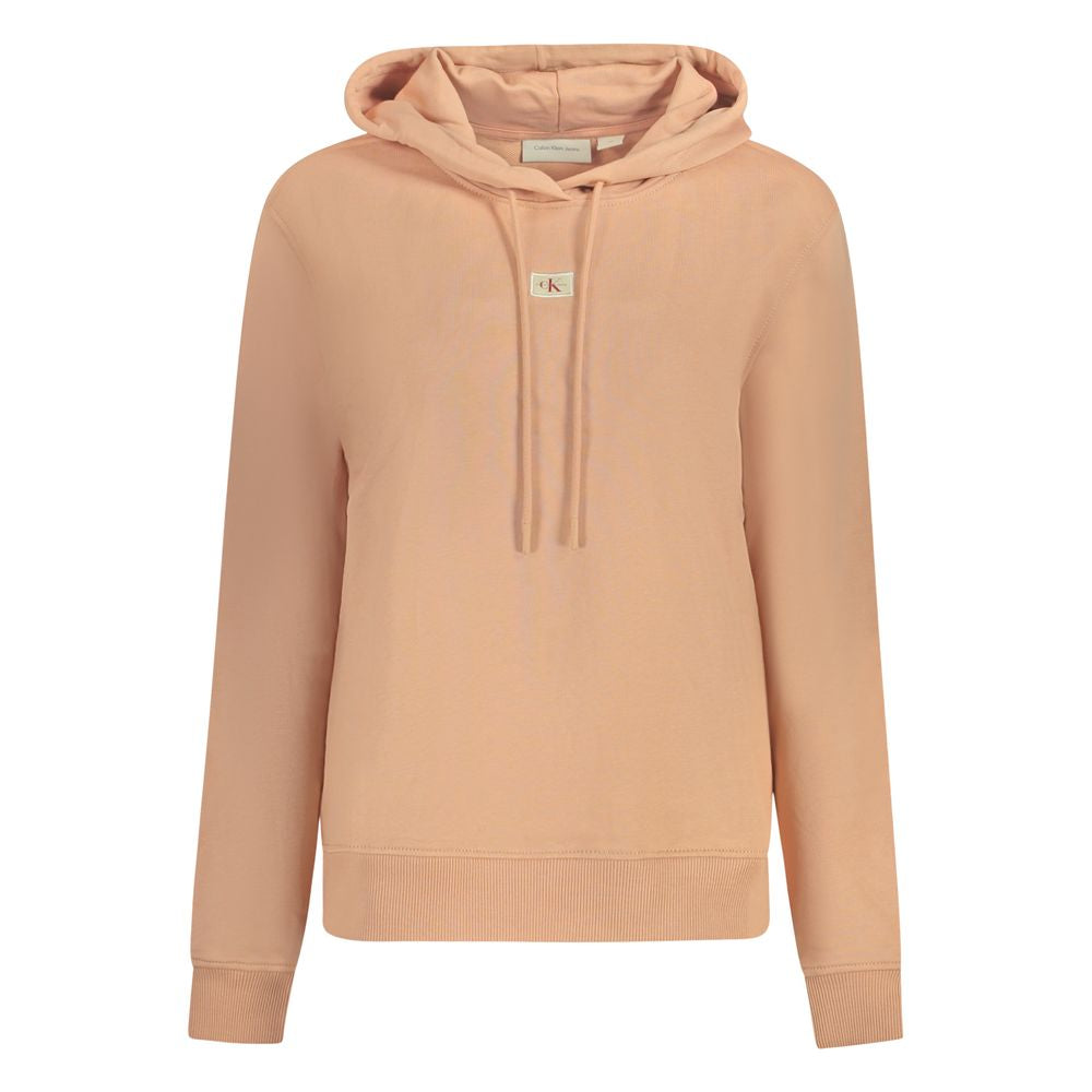 Calvin Klein Pink Cotton Sweatshirt with hood, long sleeves, brushed finish, and logo application, made from 95% regenerative cotton.