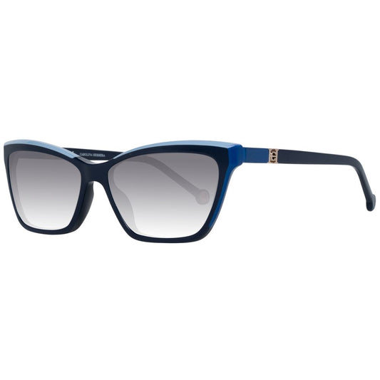 Carolina Herrera Blue Women Sunglass with grey gradient lenses and full-rim trapezium style, UV protection, includes branded case.