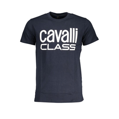 Cavalli Class Blue Cotton T-Shirt, short sleeved, crew neck, with logo print, casual style for men.
