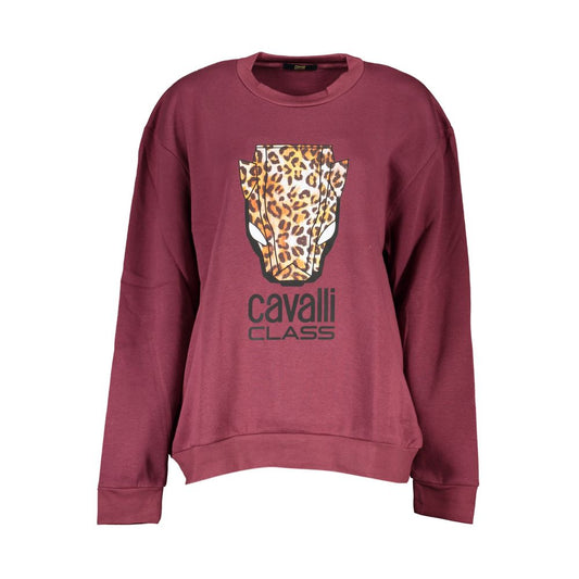 Cavalli Class Purple Cotton Sweatshirt, long sleeved fleece crew neck with print and logo design.