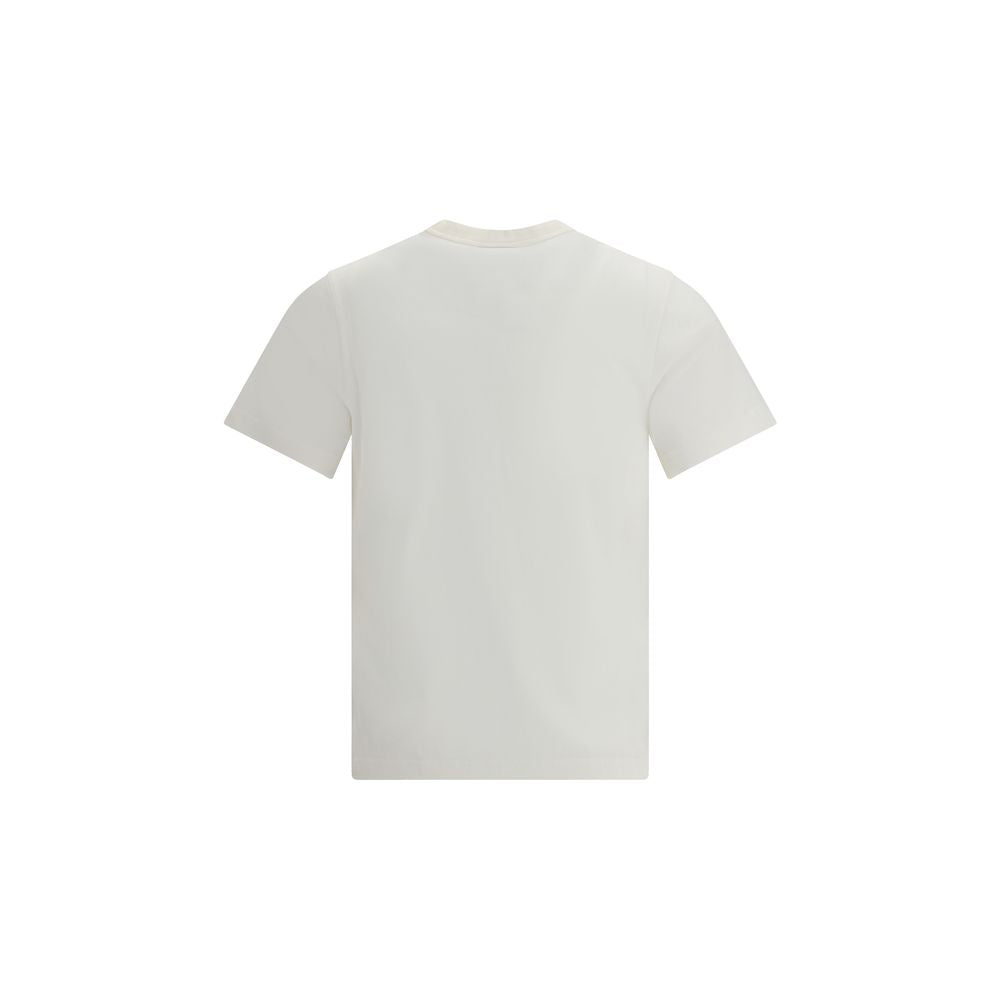 Back view of Courrèges White Cotton T-Shirt with ribbed crew neck and embroidered logo, perfect for contemporary style.