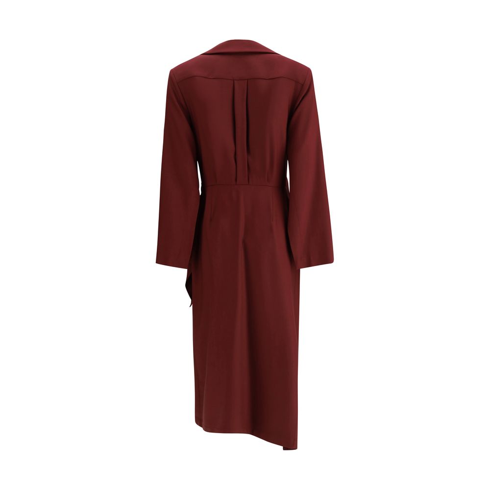 Back view of Crida Milano Bordeaux Silk Casual Dress with elegant draping and sophisticated design.
