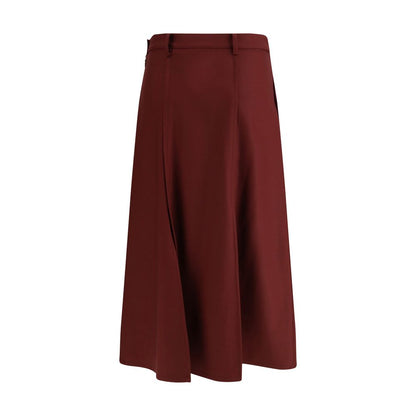 Crida Milano Bordeaux Wool Midi Skirt with central pleats and clean lines for an elegant silhouette.