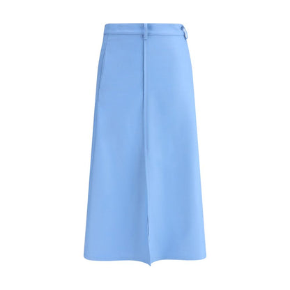 Crida Milano Light Blue Wool Midi Skirt with central pleats and graphic design, ideal for a refined and contemporary look.