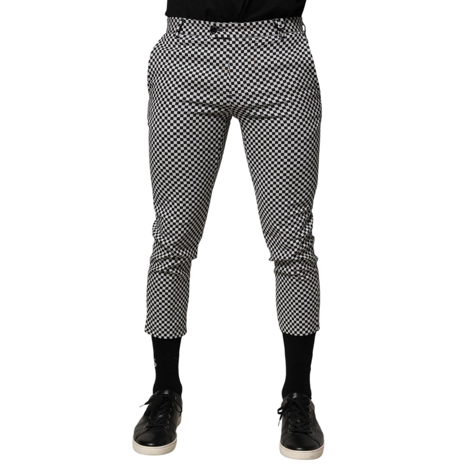 Daniele Alessandrini Black White Checkered Men Cropped Pants