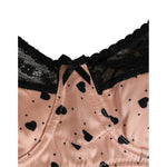 Dolce & Gabbana Beige Silk Heart Print Soft Cup Bra Underwear with black heart pattern and lace detailing, elegant Italian design.