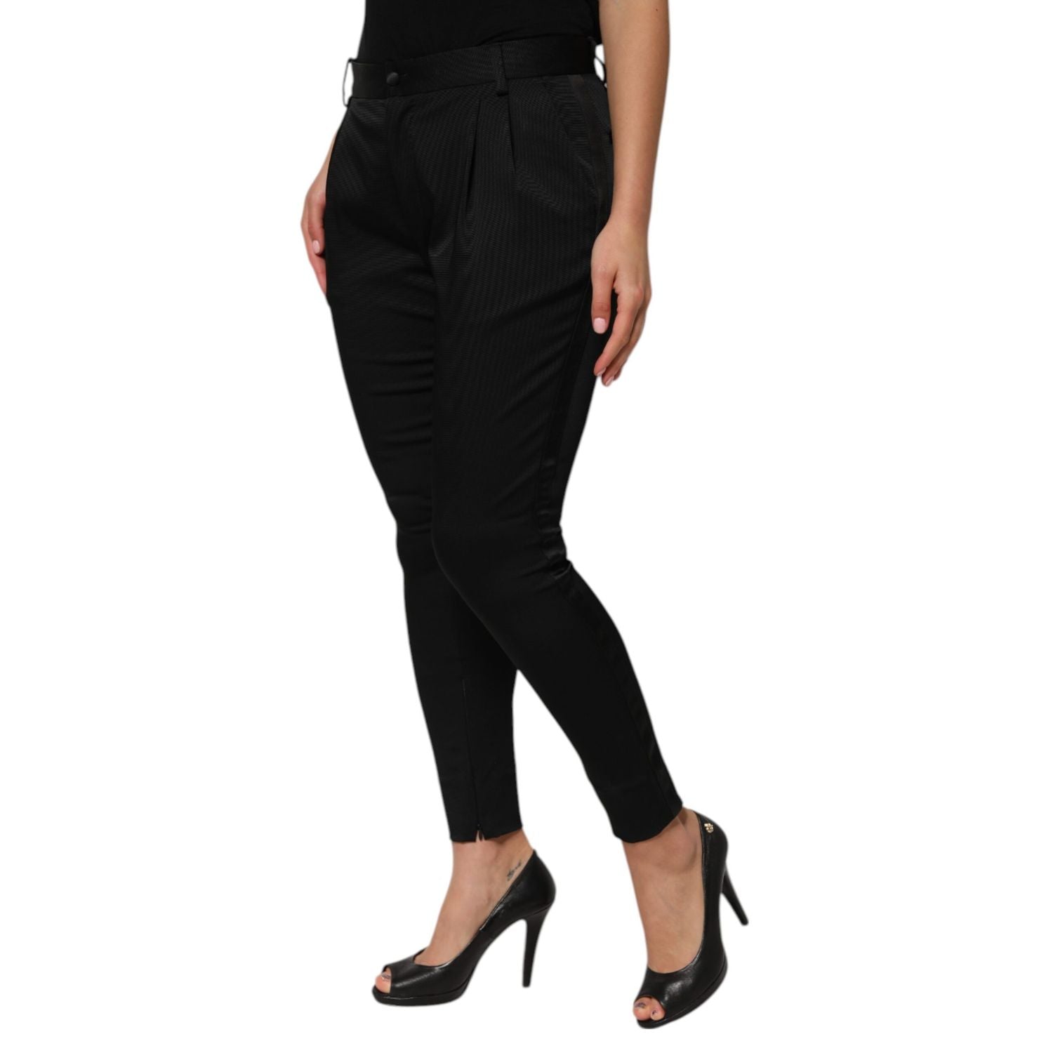 Dolce & Gabbana Black Acetate HighWaist Tapered Trouser Pants