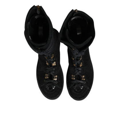 Dolce & Gabbana Black Alpaca Wool Suede Mid Calf Boots Shoes