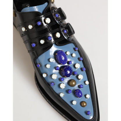 Dolce & Gabbana Black Blue Embellished MONKSTRAP Dress Shoes