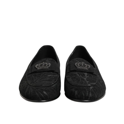 Dolce & Gabbana Black Brocade Crown Loafers Dress Shoes