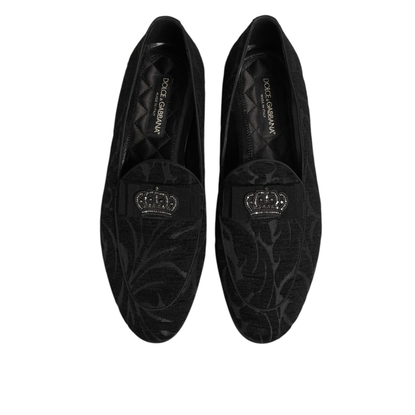 Dolce & Gabbana Black Brocade Crown Loafers Dress Shoes