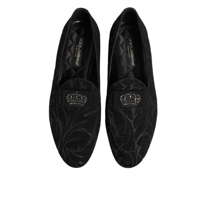 Dolce & Gabbana Black Brocade Crown Loafers Dress Shoes