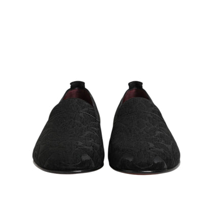 Dolce & Gabbana Black Brocade Loafers Slip On Men Dress Shoes
