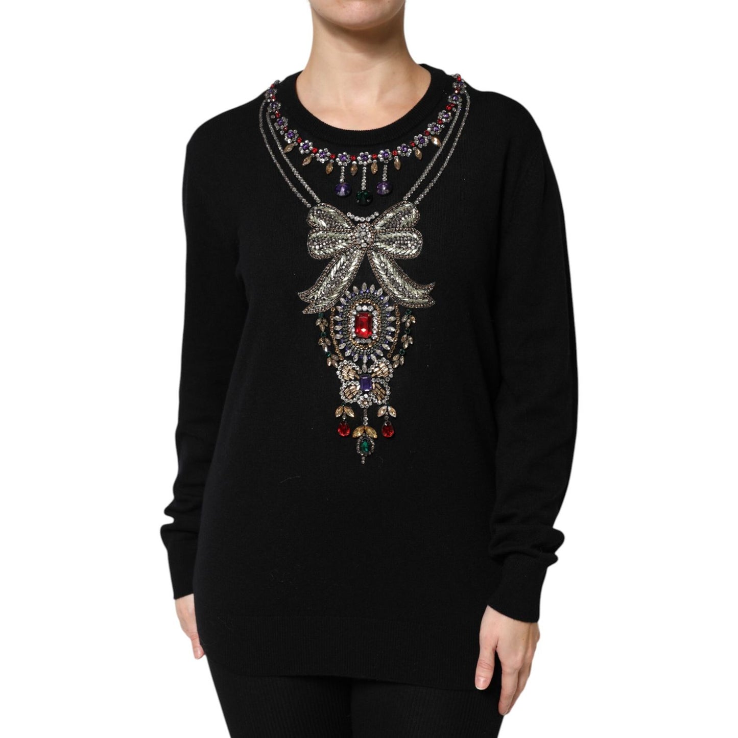 Dolce & Gabbana Black Cashmere Crystal Embellished Sweater