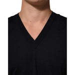 Dolce & Gabbana Black Cashmere Knit V-Neck Pullover Sweater with ribbed trims and classic pullover silhouette, perfect for layering.