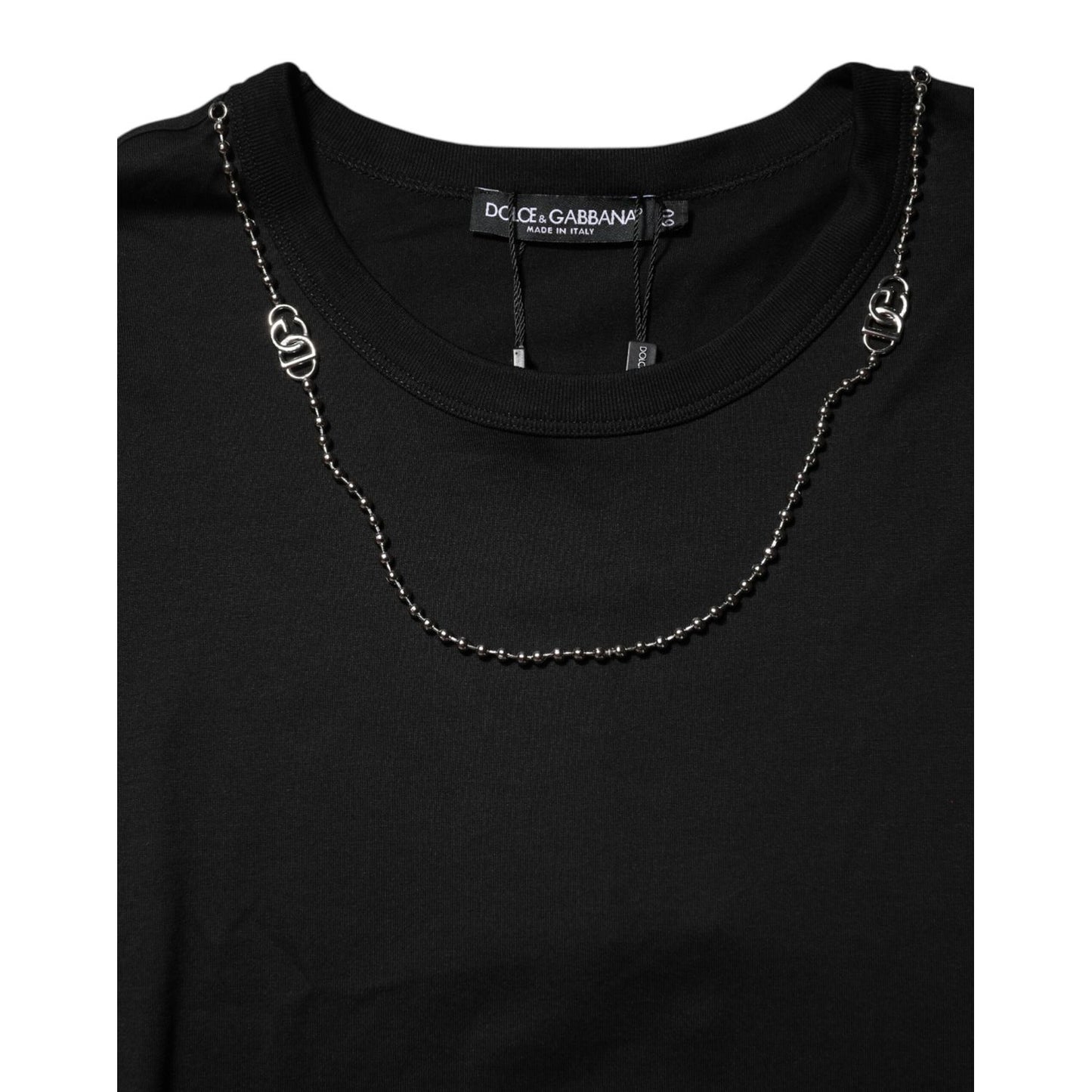 Dolce & Gabbana Black Chain Necklace Cotton Crewneck T-shirt