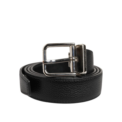 Dolce & Gabbana Black Classic Leather Silver Tone Buckle Belt