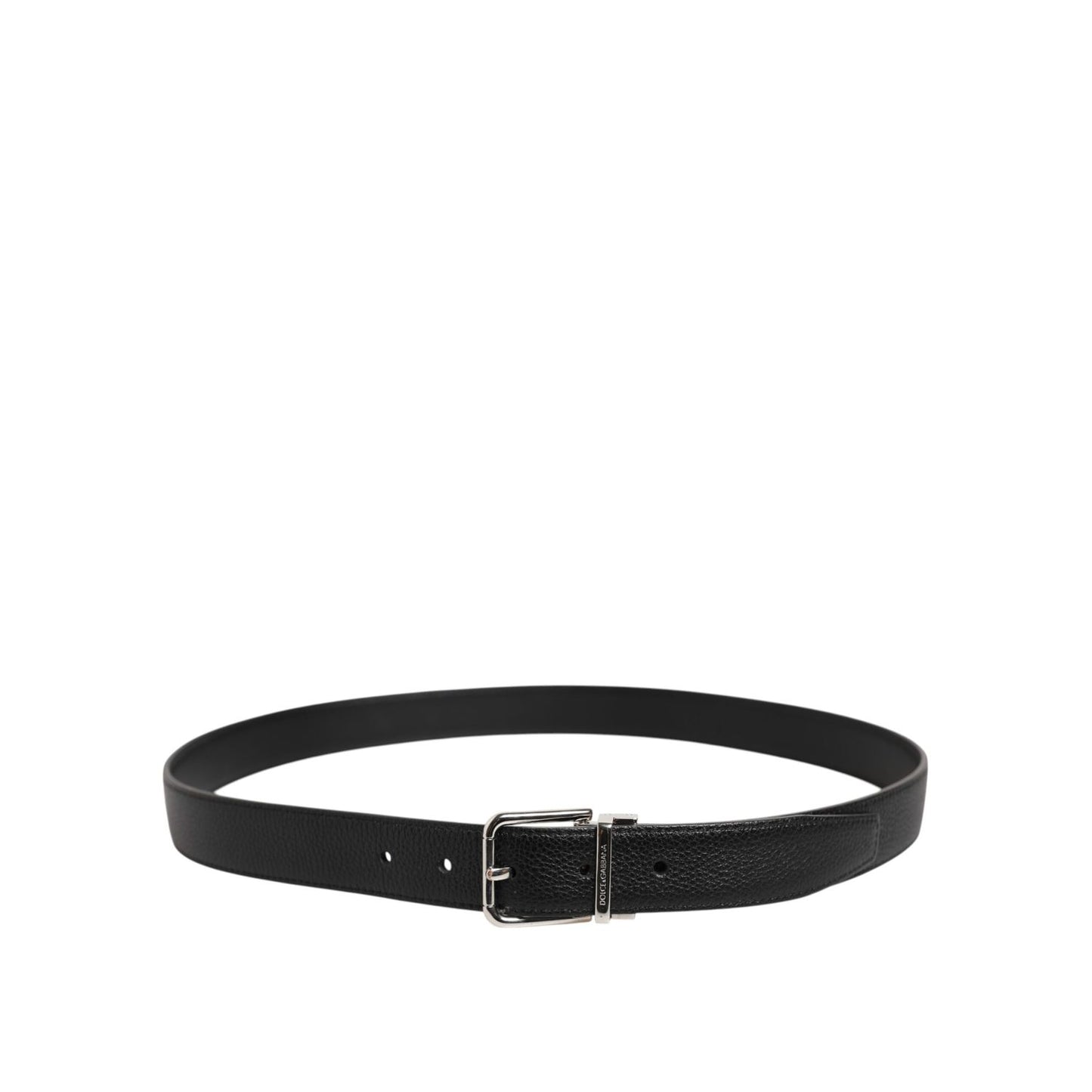 Dolce & Gabbana Black Classic Leather Silver Tone Buckle Belt