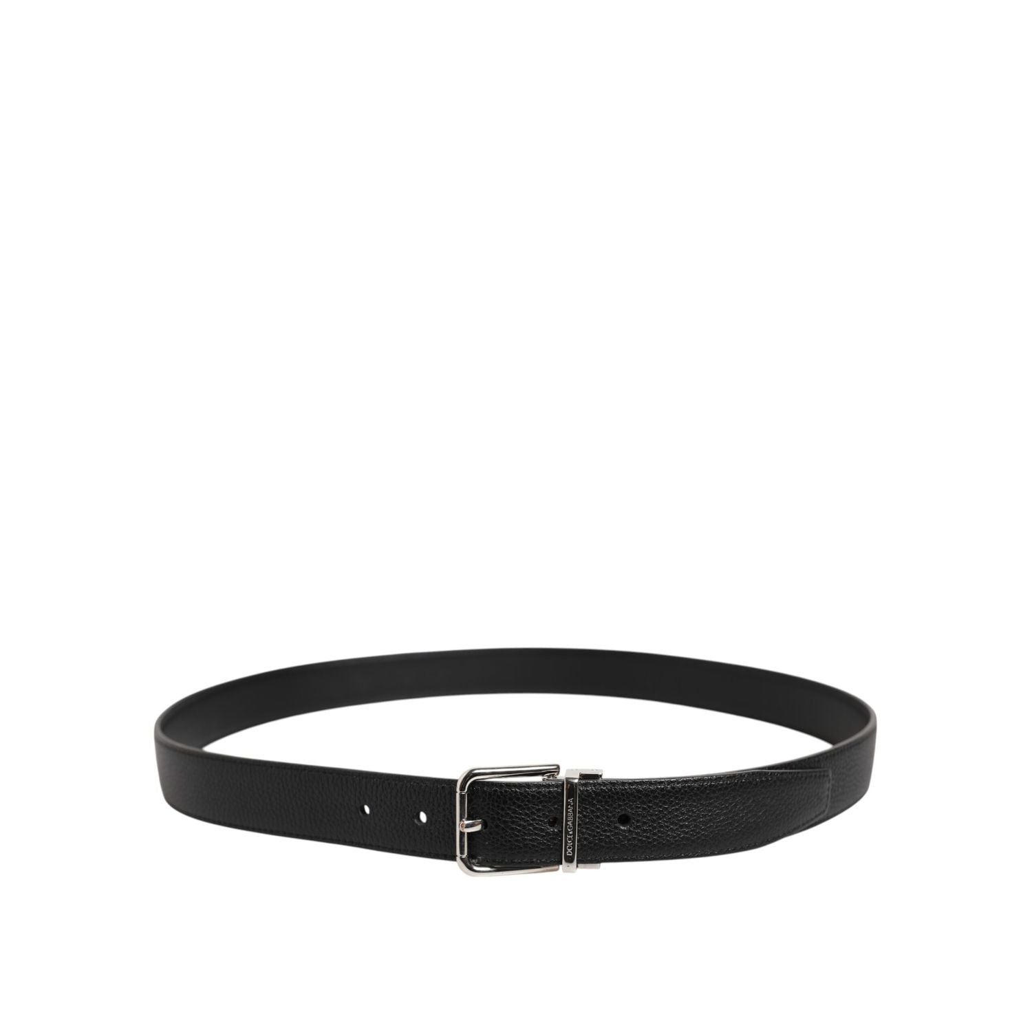 Dolce & Gabbana Black Classic Leather Silver Tone Buckle Belt