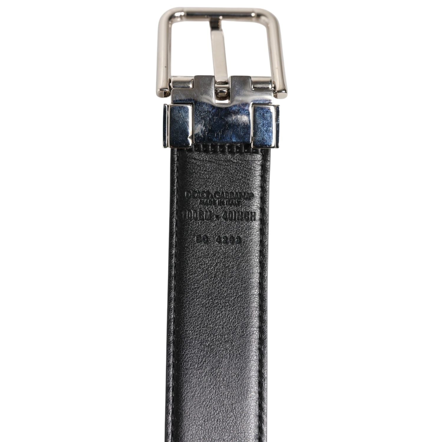 Dolce & Gabbana Black Classic Leather Silver Tone Buckle Belt