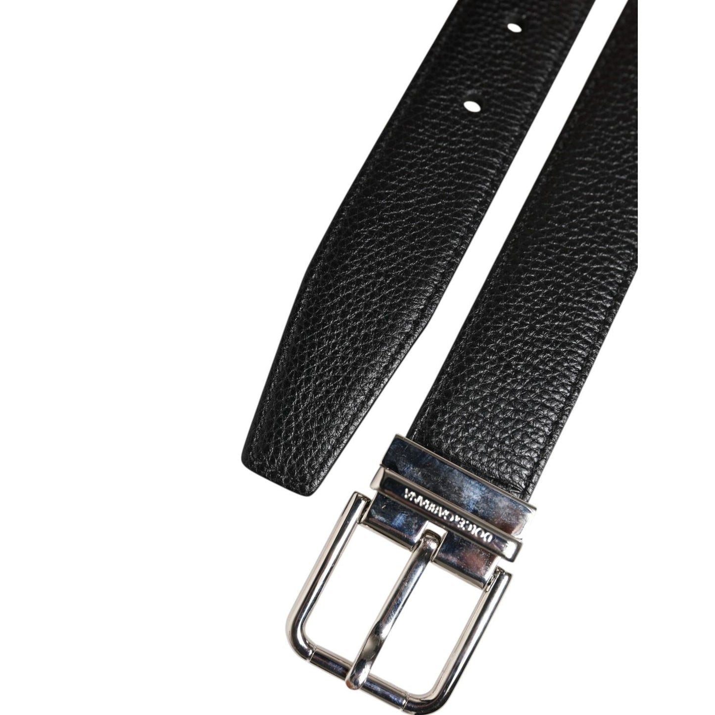 Dolce & Gabbana Black Classic Leather Silver Tone Buckle Belt