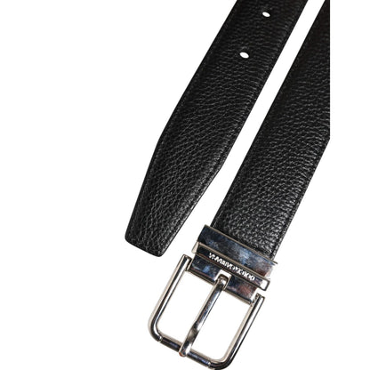 Dolce & Gabbana Black Classic Leather Silver Tone Buckle Belt