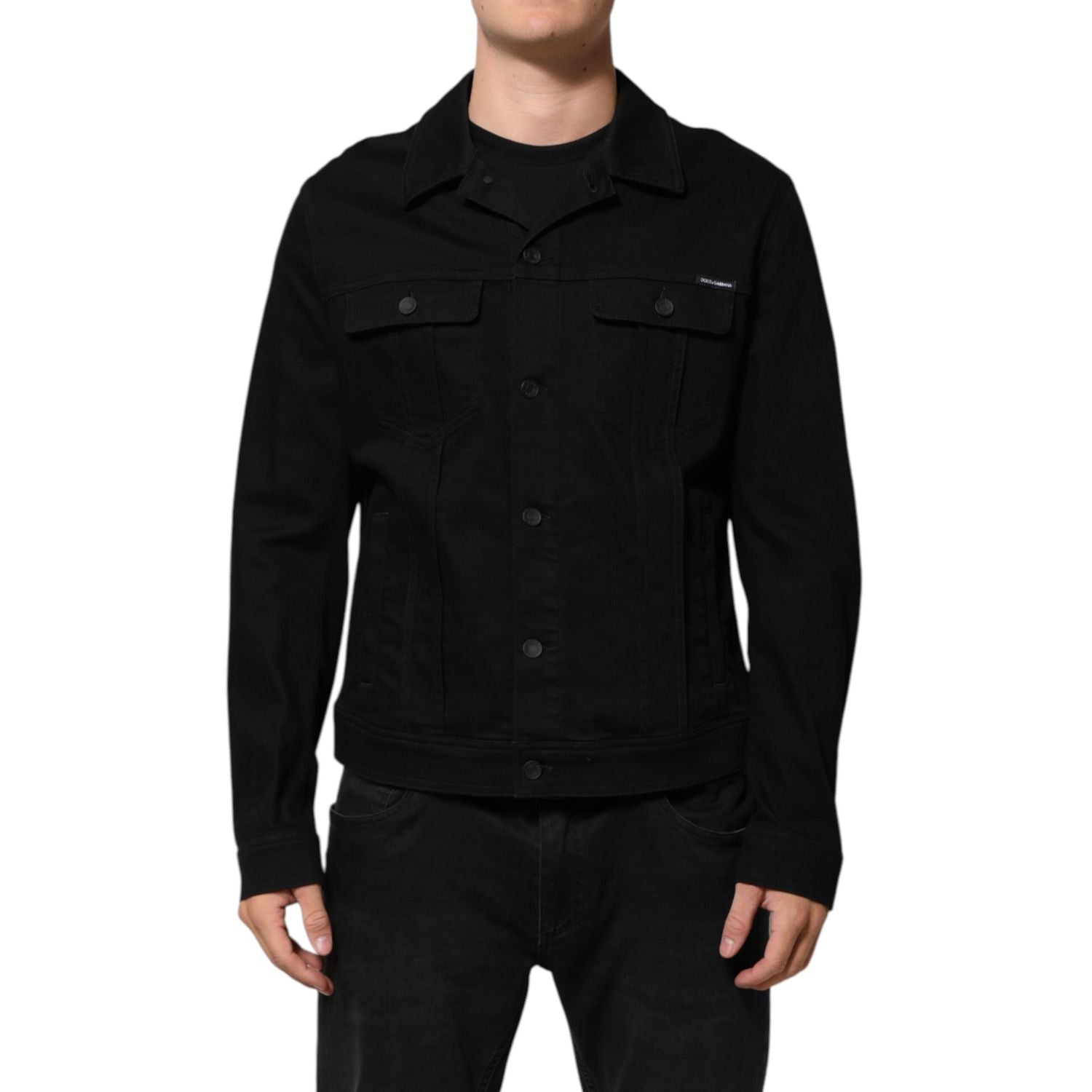 Dolce & Gabbana Black Cotton Denim Stretch Giubbotto Jacket