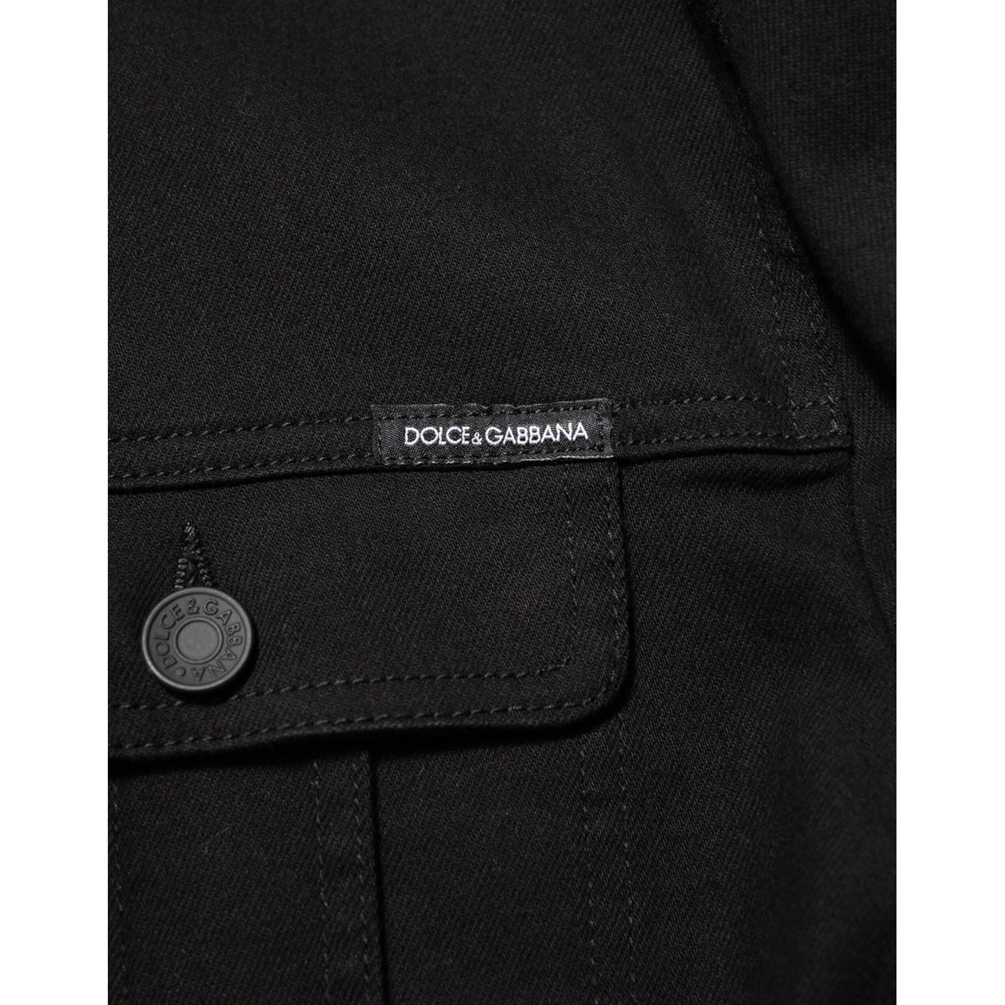 Dolce & Gabbana Black Cotton Denim Stretch Giubbotto Jacket