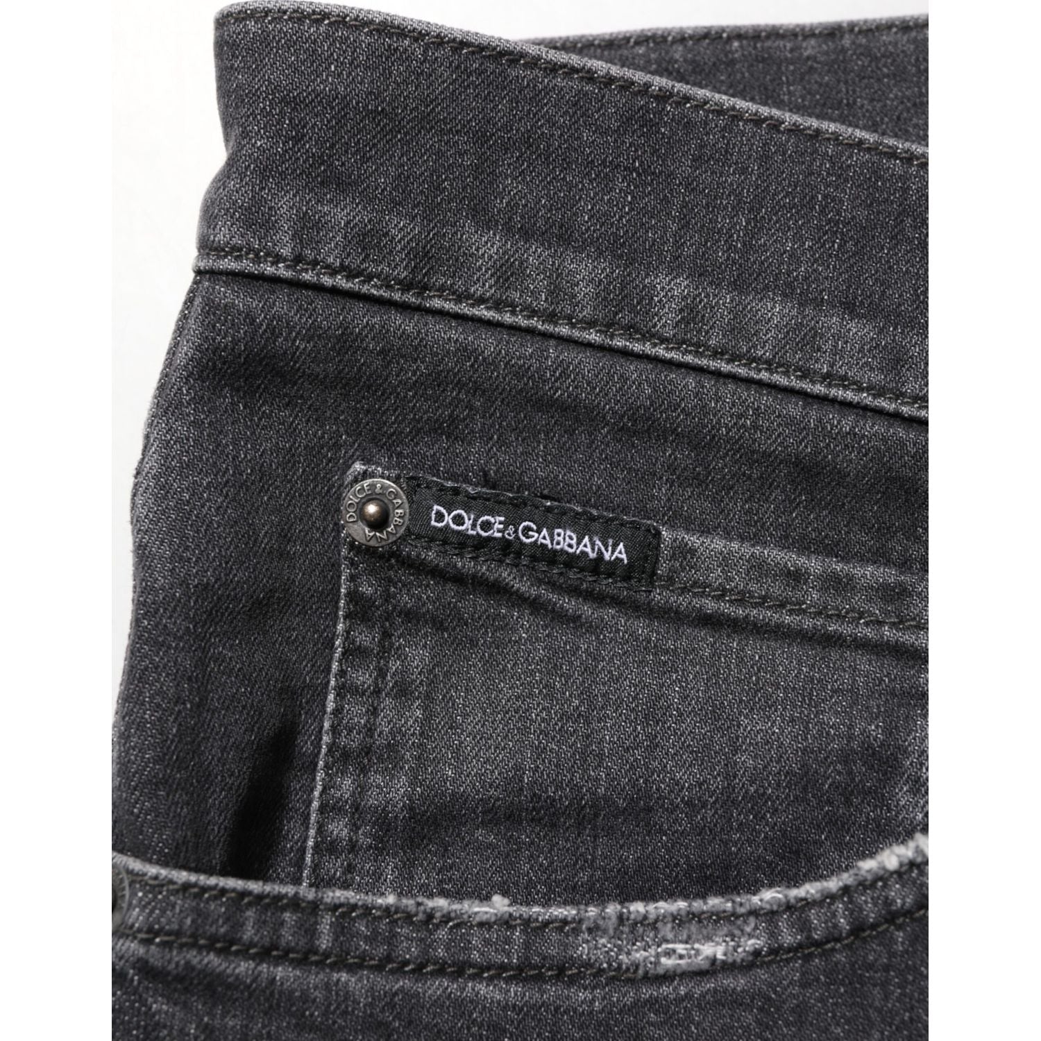Dolce & Gabbana Black Cotton Slim Fit Distressed Ripped Logo Jeans