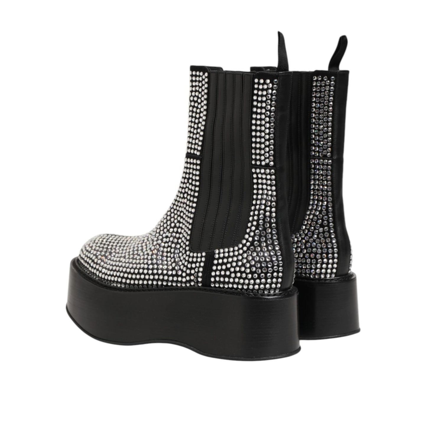 Dolce & Gabbana Black Crystal Strass Mid Calf Short Boots Shoes