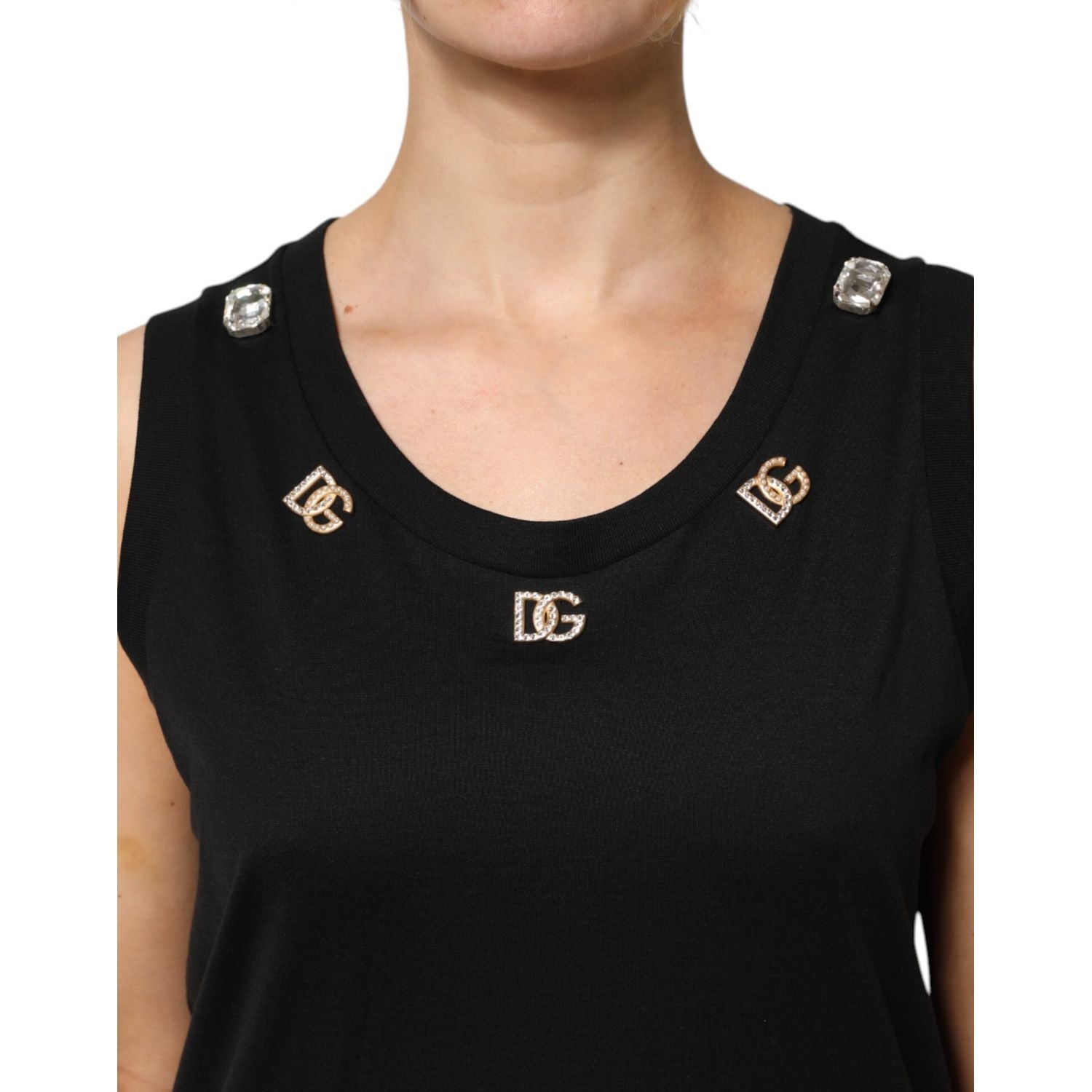 Dolce & Gabbana Black DG Embellished Sleeveless Tank Top