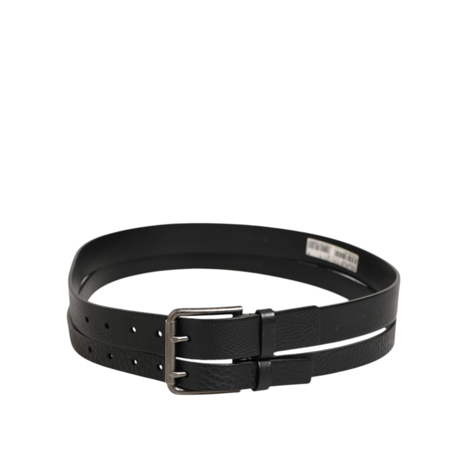 Dolce & Gabbana Black Double Strap Leather Silver Buckle Belt