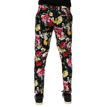 Dolce & Gabbana Black Floral Cotton Dress Formal Trouser Pants
